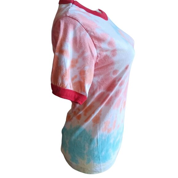 Small Vintage Tie-Dye Ringer T-Shirt Single Stitch Buttery 1980's Hippie Mom USA - Picture 4 of 7